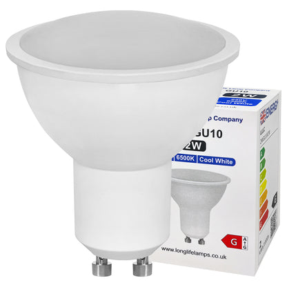 2W LED GU10 Light Bulb Cool White 6500K 5 Pack or 10 PACK