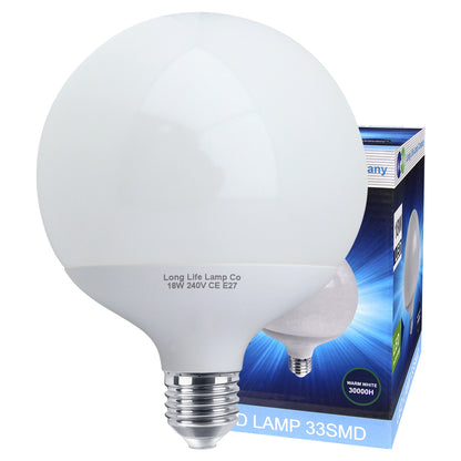 18w Round LED Globe Bulb E27 Edison Screw Base Warm White Equivalent to 162w