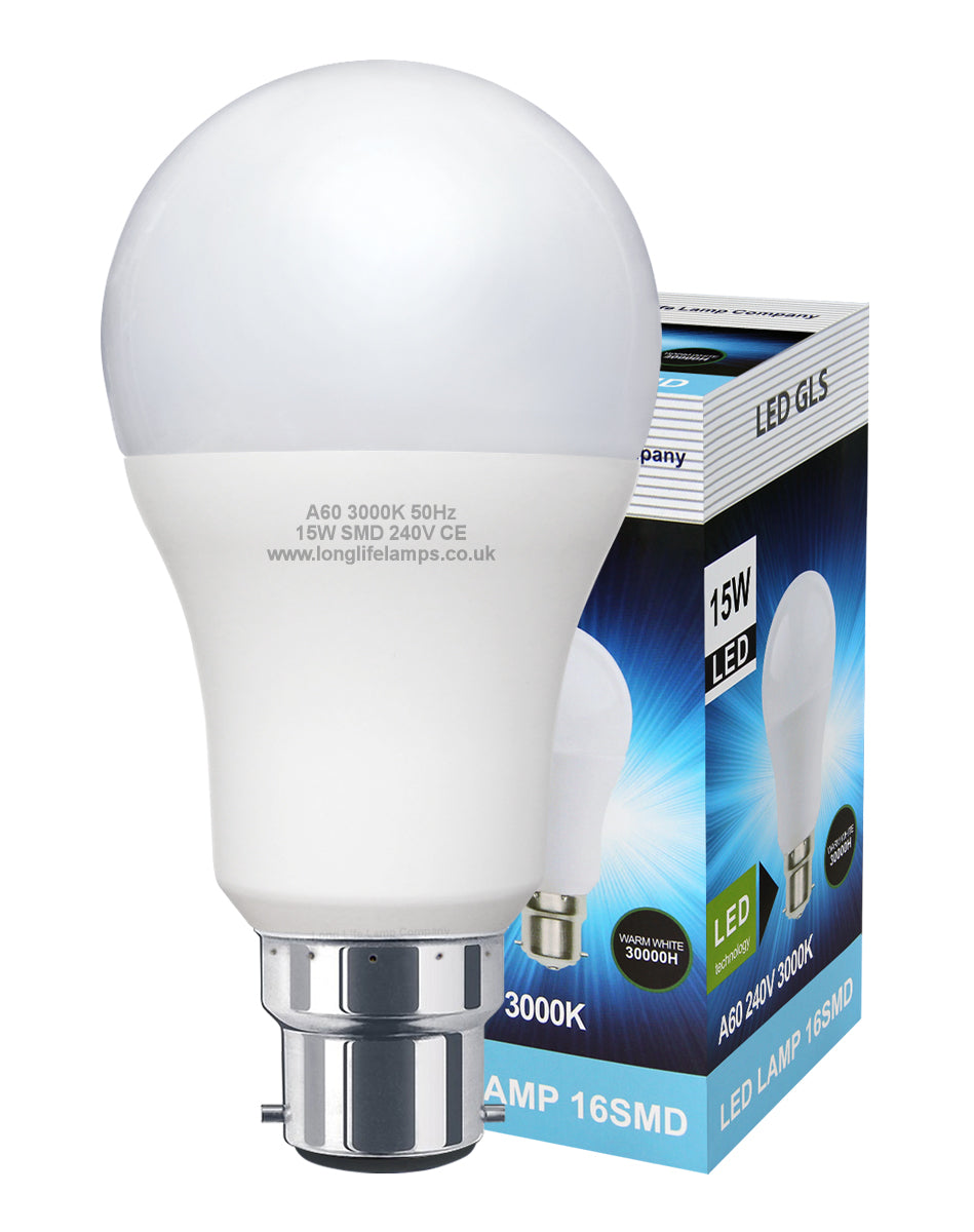 15w GLS LED Light Bulb B22 Bayonet Warm White A60