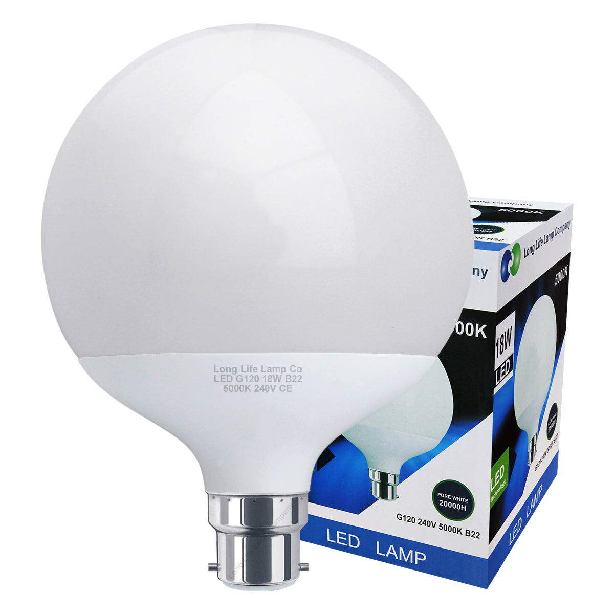 18w Round LED Globe Bulb B22 Bayonet Base Cool White Equivalent To 162w
