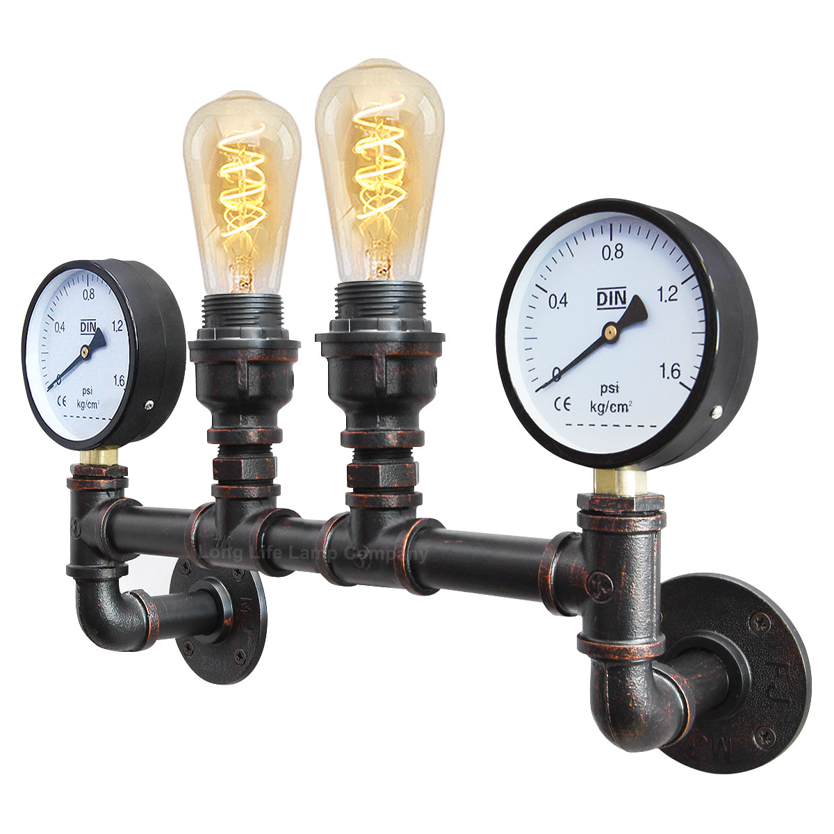 Vintage Industrial Pipe Wall Light with Twin Guage M0188P