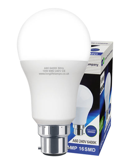 3 Pack 10w GLS LED Light Bulb Cool White B22 Bayonet A60 - Free delivery on all orders