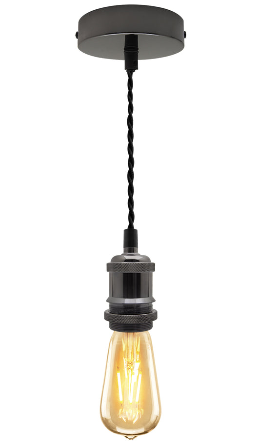 Industrial Vintage Ceiling Pendant Lamp Holder Black Nickel E27 Fitting M0219