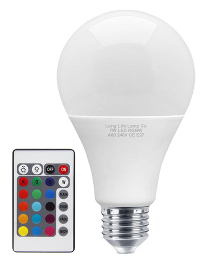 7w RGB LED Colour Changing Light Bulb Remote Control High Brightness Built in Memory E27