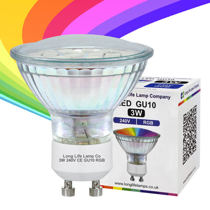 3w LED GU10 Automatic Colour Change Red Green Blue RGB Light Bulb