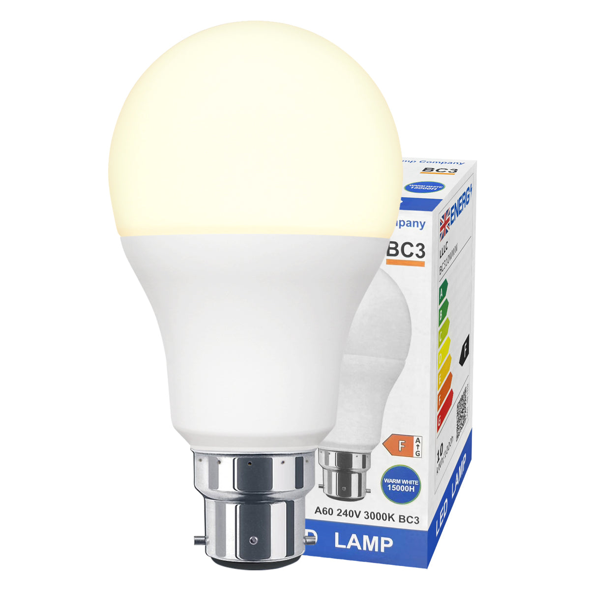 10w 3 Pin Light Bulb LED Warm White 3000k BC3 - Free delivery on all orders