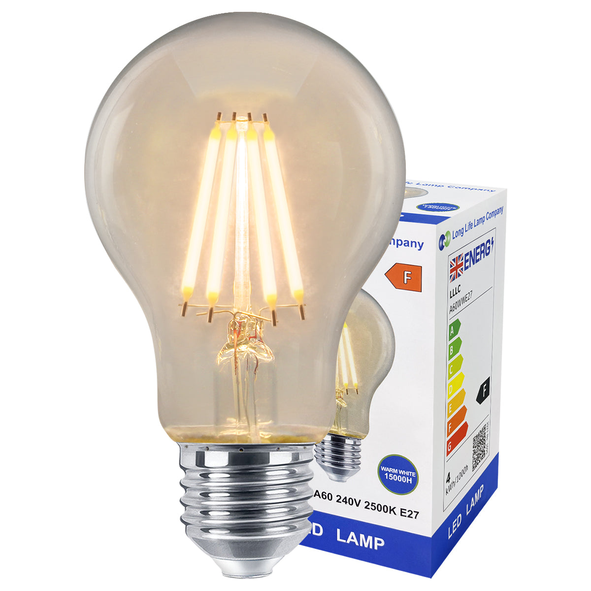 A60 4w LED Filament Light Bulb Warm White E27 Edison Screw Clear Glass