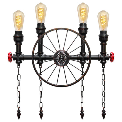 Vintage Industrial Water Pipe Wall Light Steampunk Nautical Wheel M0159