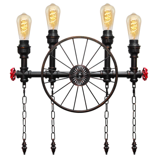 Vintage Industrial Water Pipe Wall Light Steampunk Nautical Wheel M0159