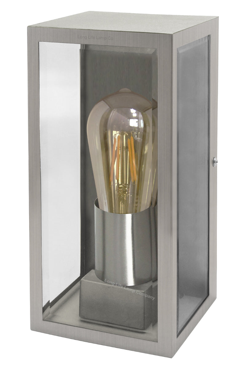 Outdoor Wall Light E27 60W Rectangular Glass Stainless Steel IP44 - Free delivery on all orders