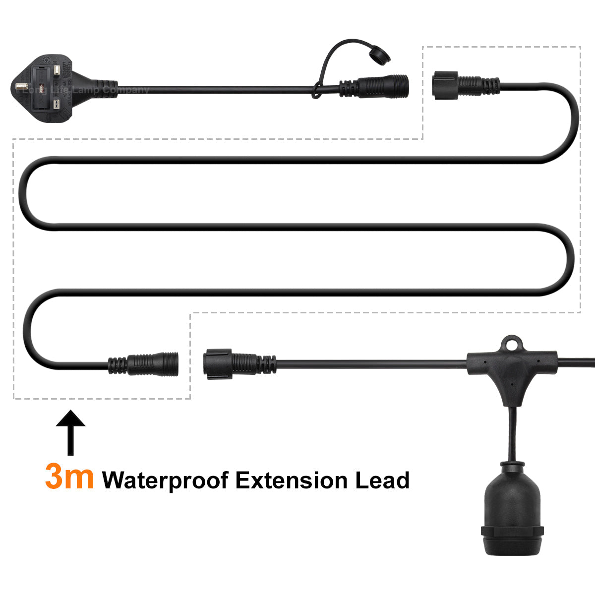 3M Extension Wire for Festoon Party Light Heavy Duty Outdoor Connecting Cable - Energy Light Bulbs - Free delivery on all orders