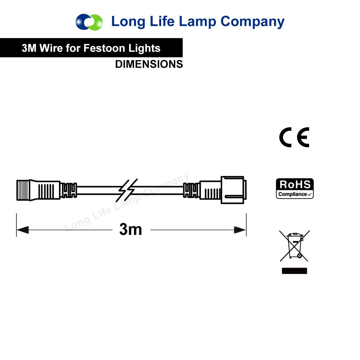3M Extension Wire for Festoon Party Light Heavy Duty Outdoor Connecting Cable - Energy Light Bulbs - Free delivery on all orders