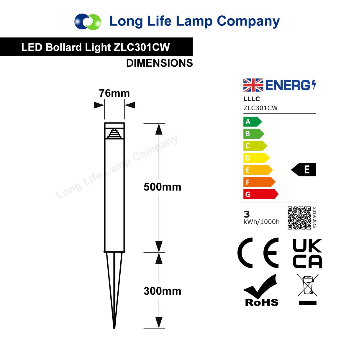 3w Black LED Bollard Post Ground Spike Light Cool White - Energy Light Bulbs - Free delivery on all orders