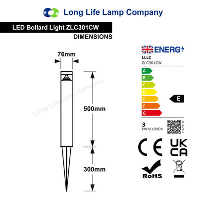 3w Black LED Bollard Post Ground Spike Light Cool White - Energy Light Bulbs - Free delivery on all orders