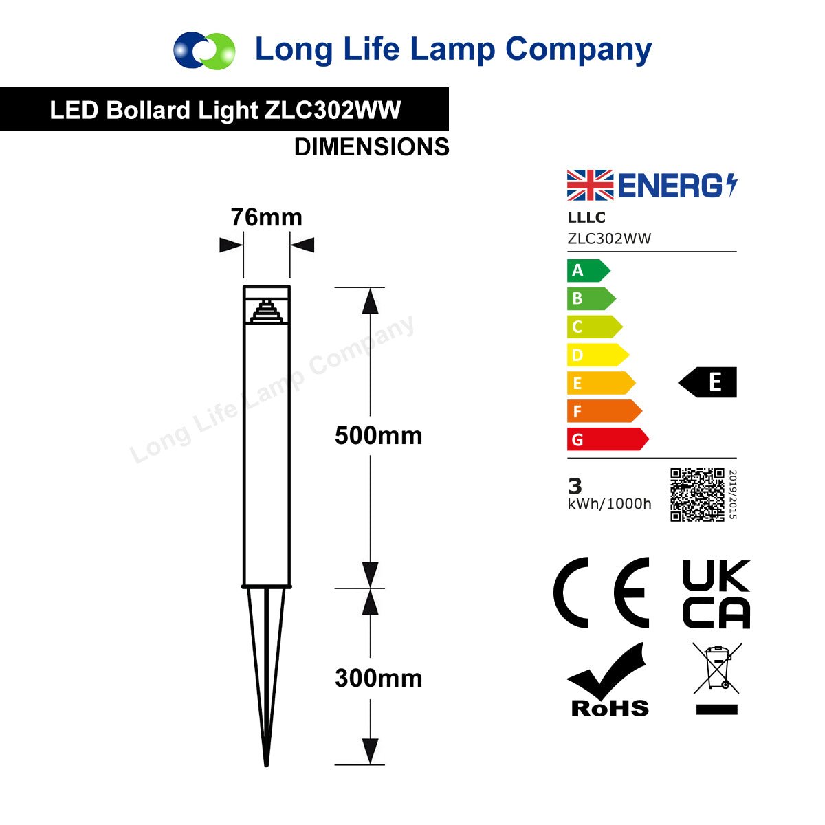 3w Black LED Bollard Post Ground Spike Light Warm White ZLC302WW - Free delivery on all orders