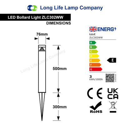 3w Black LED Bollard Post Ground Spike Light Warm White ZLC302WW - Free delivery on all orders