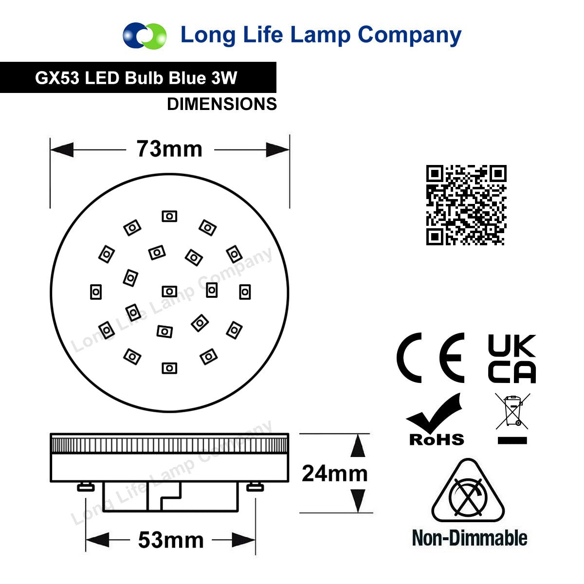 3w Blue GX53 LED Light Bulb Replacement For CFL Round - Free delivery on all orders