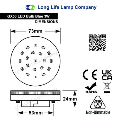 3w Blue GX53 LED Light Bulb Replacement For CFL Round - Free delivery on all orders