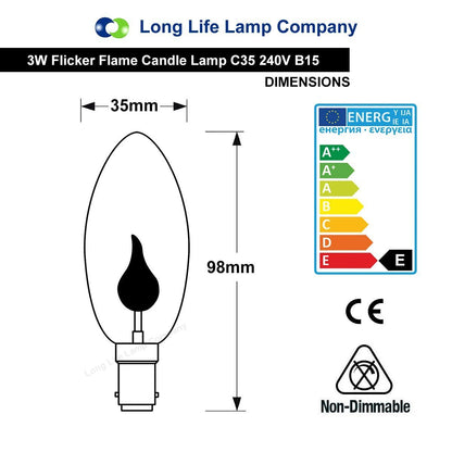 3w Flicker Flame Candle Light Bulb B15 Small Bayonet - Energy Light Bulbs - Free delivery on all orders