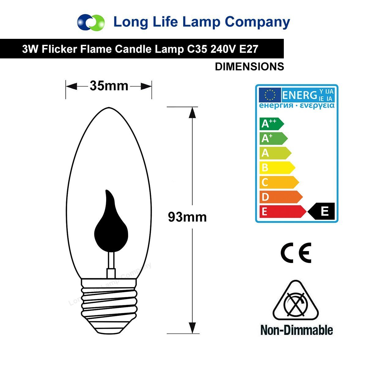 3w Flicker Flame Candle Light Bulb E27 Edison Screw - Energy Light Bulbs - Free delivery on all orders