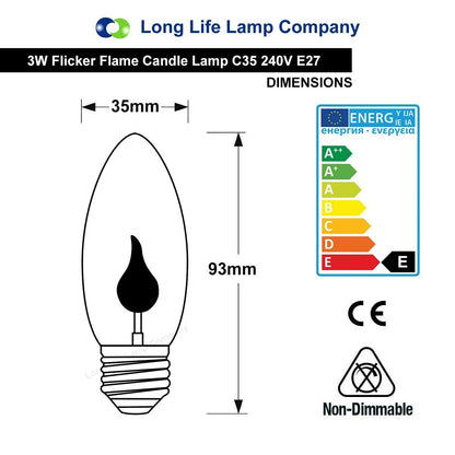 3w Flicker Flame Candle Light Bulb E27 Edison Screw - Energy Light Bulbs - Free delivery on all orders