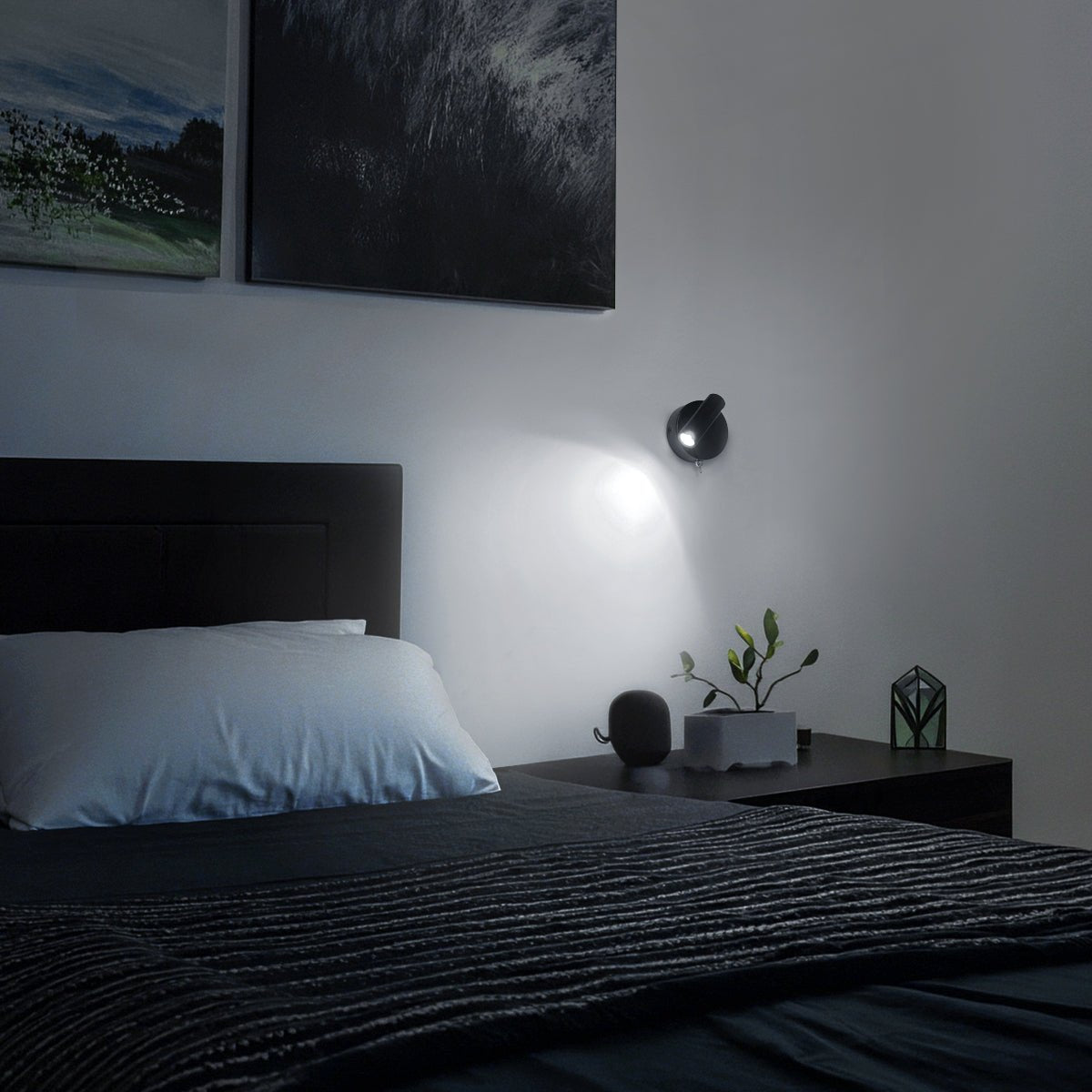3W LED Adjustable Black Wall Mounted Bedside Light Switched Cool White BW06 - Energy Light Bulbs - Free delivery on all orders