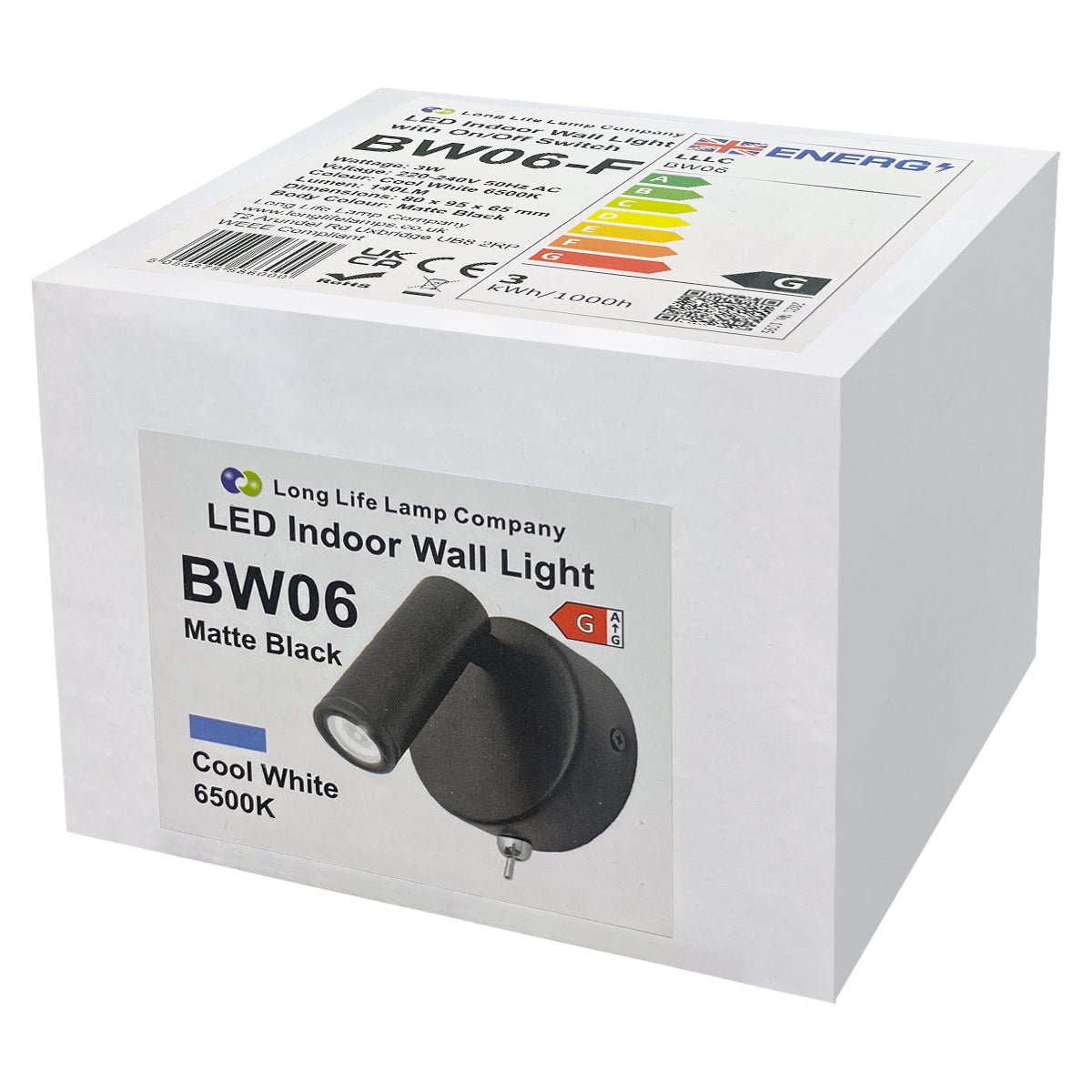 3W LED Adjustable Black Wall Mounted Bedside Light Switched Cool White BW06 - Energy Light Bulbs - Free delivery on all orders