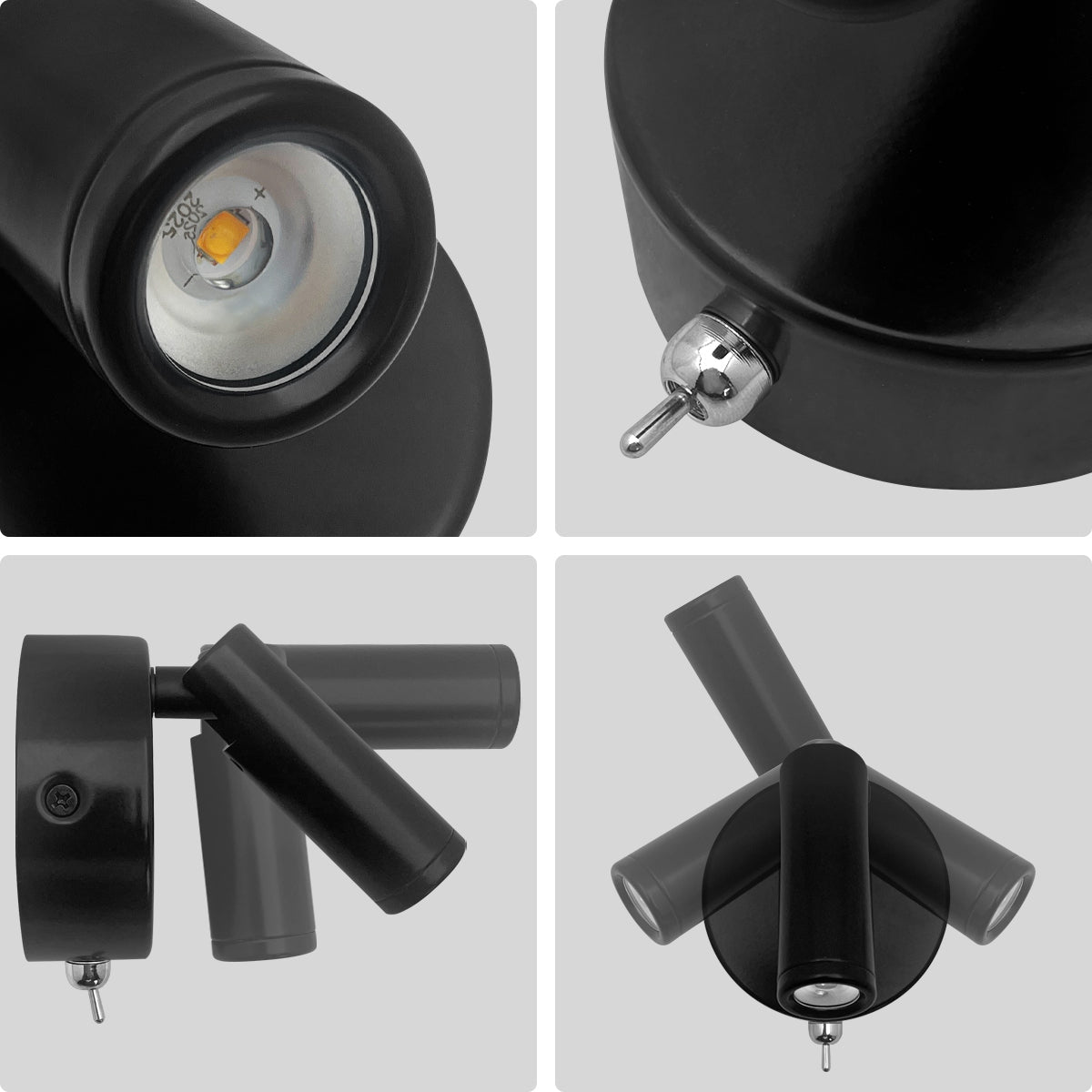 3W LED Adjustable Black Wall Mounted Bedside Light Switched Warm White BW05 - Energy Light Bulbs - Free delivery on all orders