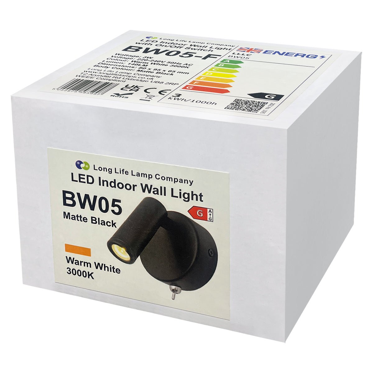 3W LED Adjustable Black Wall Mounted Bedside Light Switched Warm White BW05 - Energy Light Bulbs - Free delivery on all orders