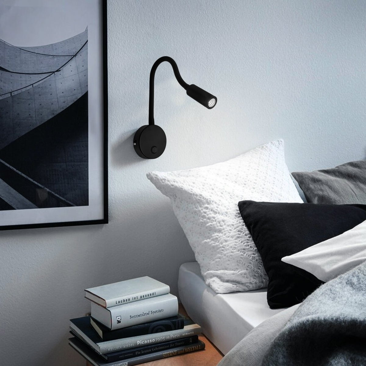 3W LED Adjustable Black Wall Mounted Reading Light with Flexible Arm Cool White 6000K - Energy Light Bulbs - Free delivery on all orders