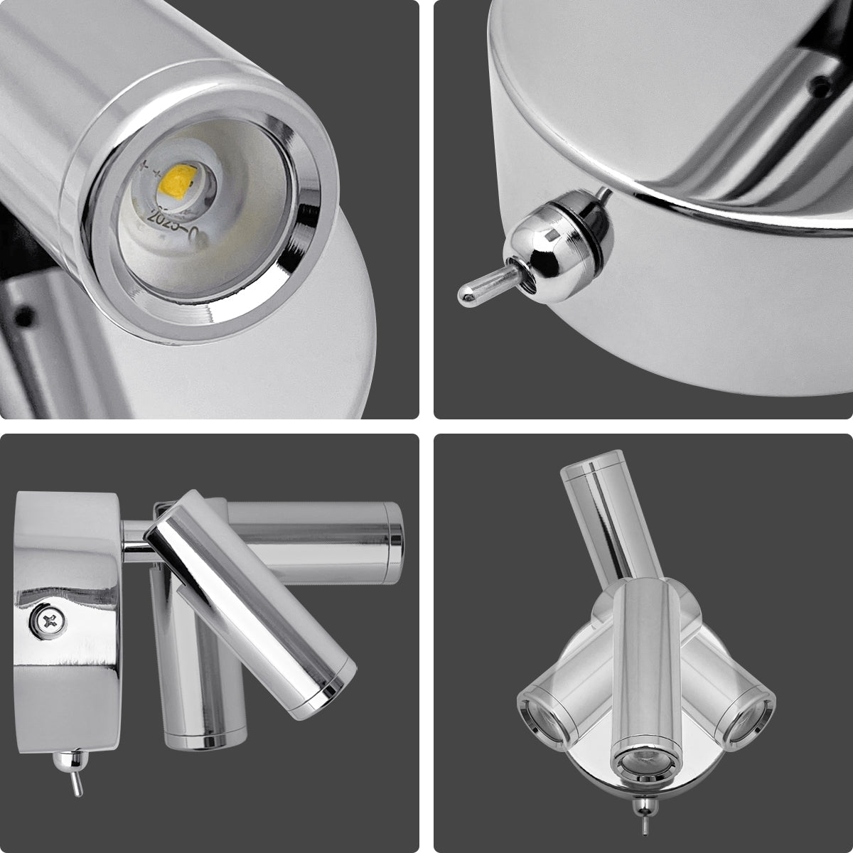 3W LED Adjustable Chrome Wall Mounted Bedside Light Switched Cool White BW10 - Energy Light Bulbs - Free delivery on all orders