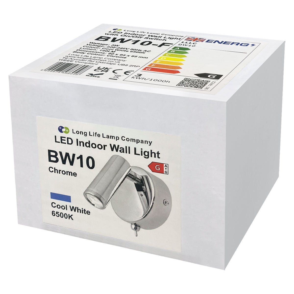 3W LED Adjustable Chrome Wall Mounted Bedside Light Switched Cool White BW10 - Energy Light Bulbs - Free delivery on all orders