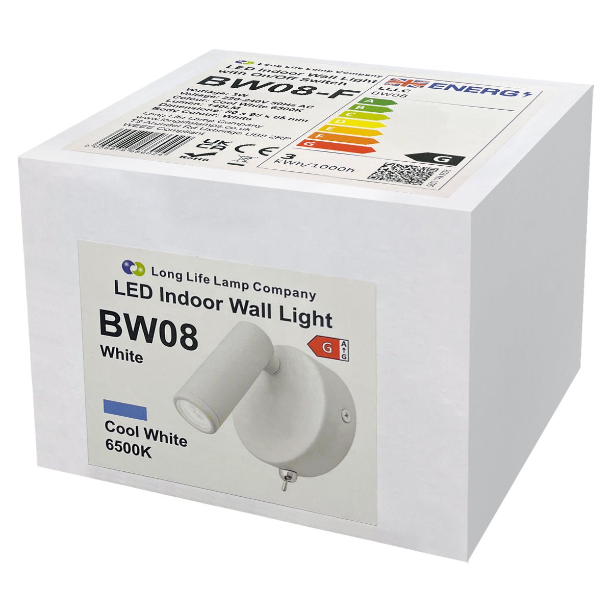 3W LED Adjustable White Wall Mounted Bedside Light Switched Cool White BW08 - Energy Light Bulbs - Free delivery on all orders