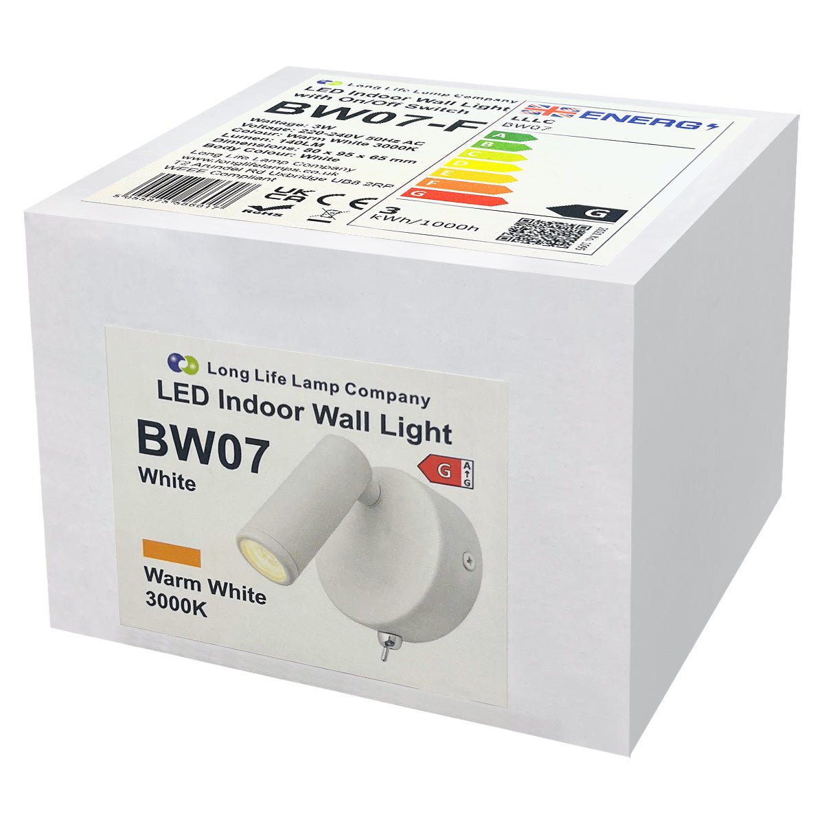 3W LED Adjustable White Wall Mounted Bedside Light Switched Warm White BW07 - Energy Light Bulbs - Free delivery on all orders