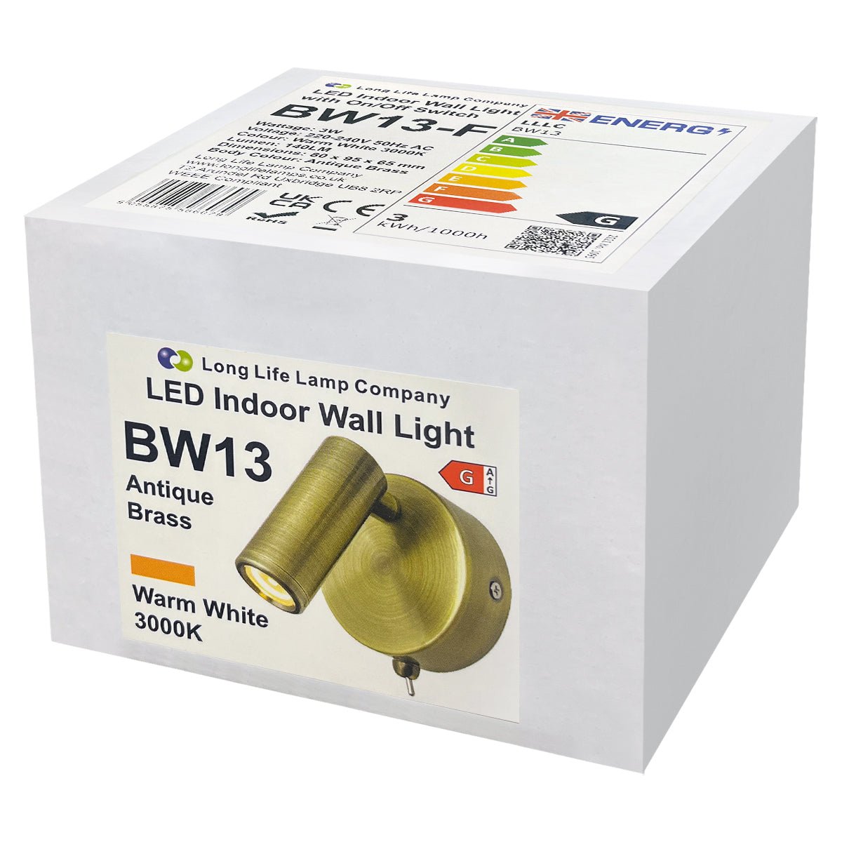 3W LED Bedside Reading Wall Light Antique Brass Warm White 3000K BW13 - Energy Light Bulbs - Free delivery on all orders
