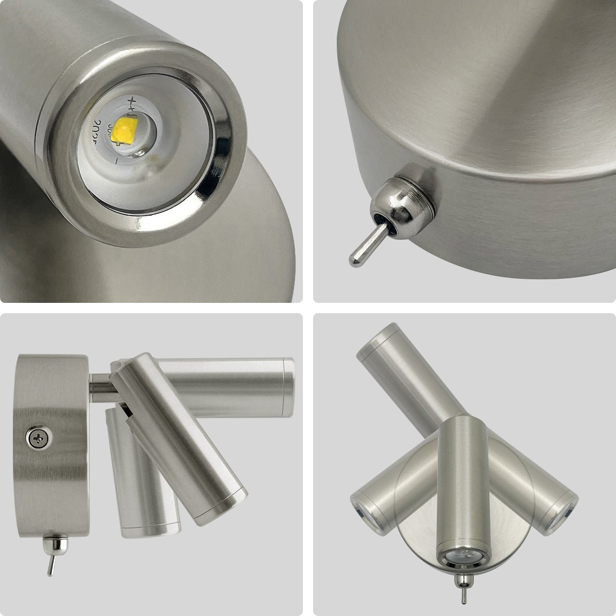 3W LED Bedside Reading Wall Light Brushed Chrome Cool White 6500K BW12 - Energy Light Bulbs - Free delivery on all orders