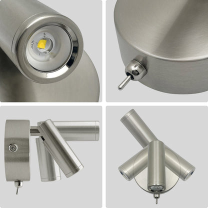 3W LED Bedside Reading Wall Light Brushed Chrome Cool White 6500K BW12 - Energy Light Bulbs - Free delivery on all orders