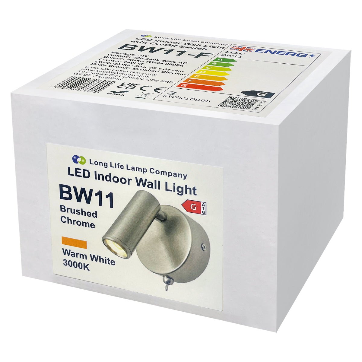 3W LED Bedside Reading Wall Light Brushed Chrome Warm White 3000K BW11 - Energy Light Bulbs - Free delivery on all orders