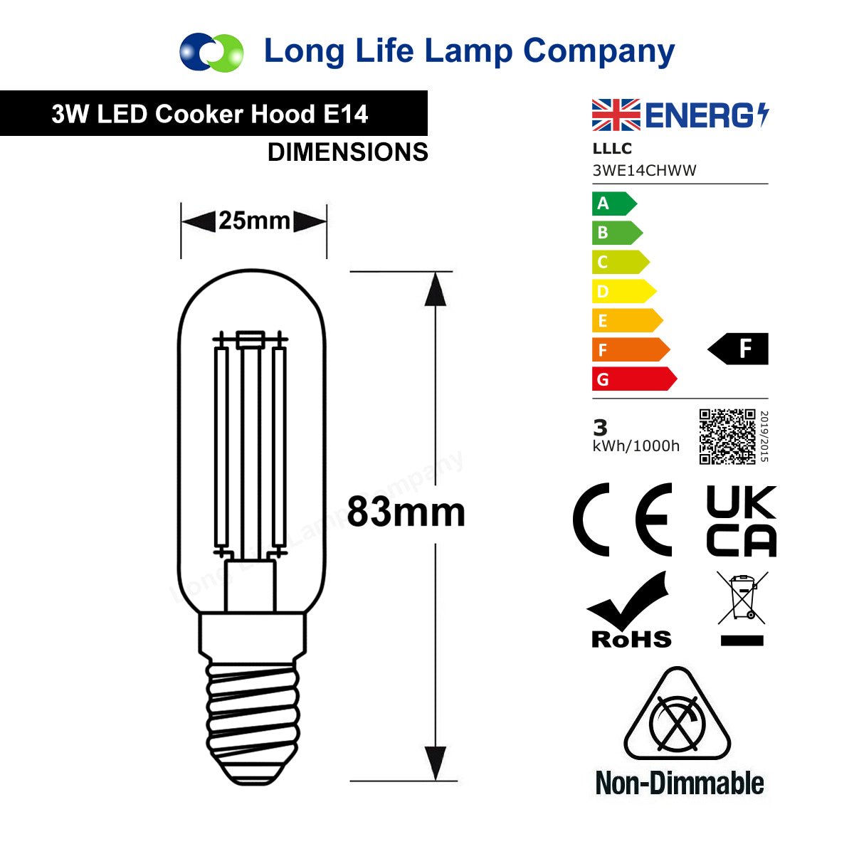 3w LED Cooker Hood Light Bulb E14 Small Edison Screw 35w Equivalent Warm White - Free delivery on all orders