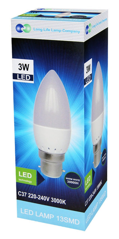 3W LED Frosted Candle B22 Warm White - Energy Light Bulbs - Free delivery on all orders
