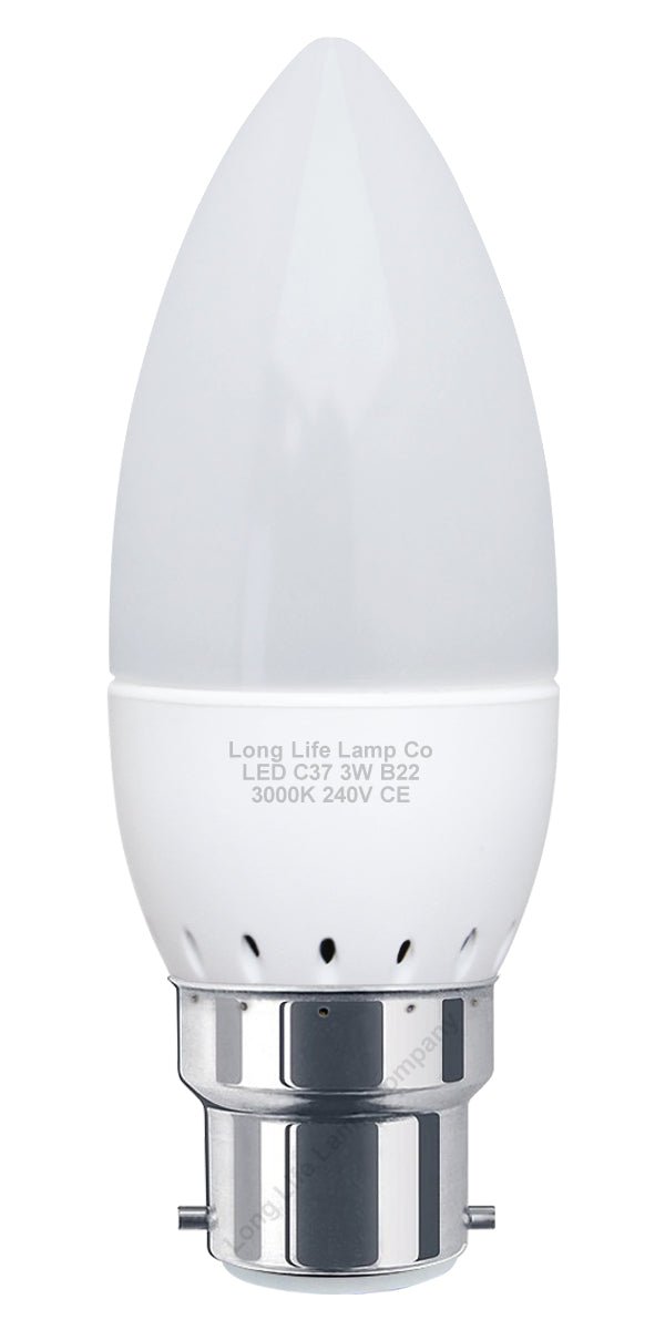 3W LED Frosted Candle B22 Warm White - Energy Light Bulbs - Free delivery on all orders