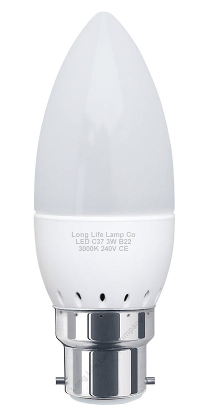 3W LED Frosted Candle B22 Warm White - Energy Light Bulbs - Free delivery on all orders