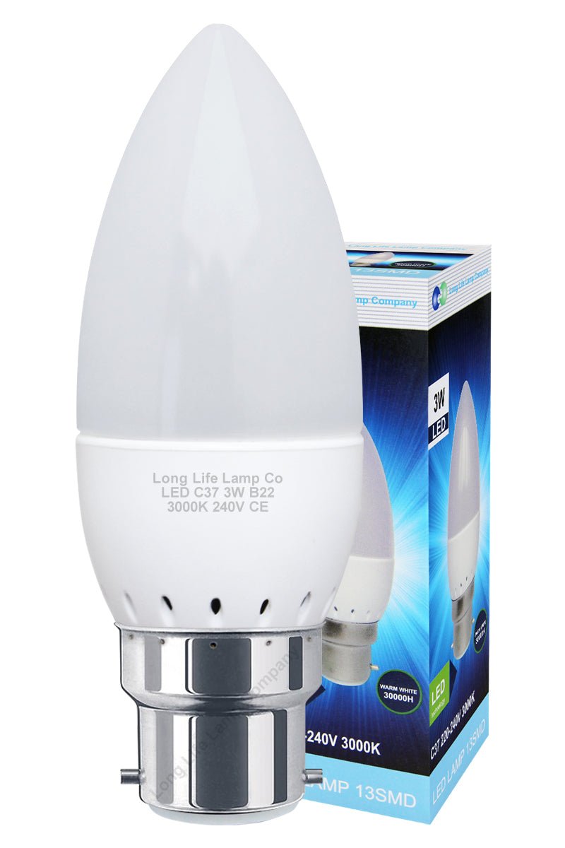 3W LED Frosted Candle B22 Warm White - Energy Light Bulbs - Free delivery on all orders