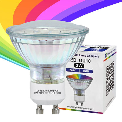 3w LED GU10 Automatic Colour Change Red Green Blue RGB Light Bulb - Energy Light Bulbs - Free delivery on all orders