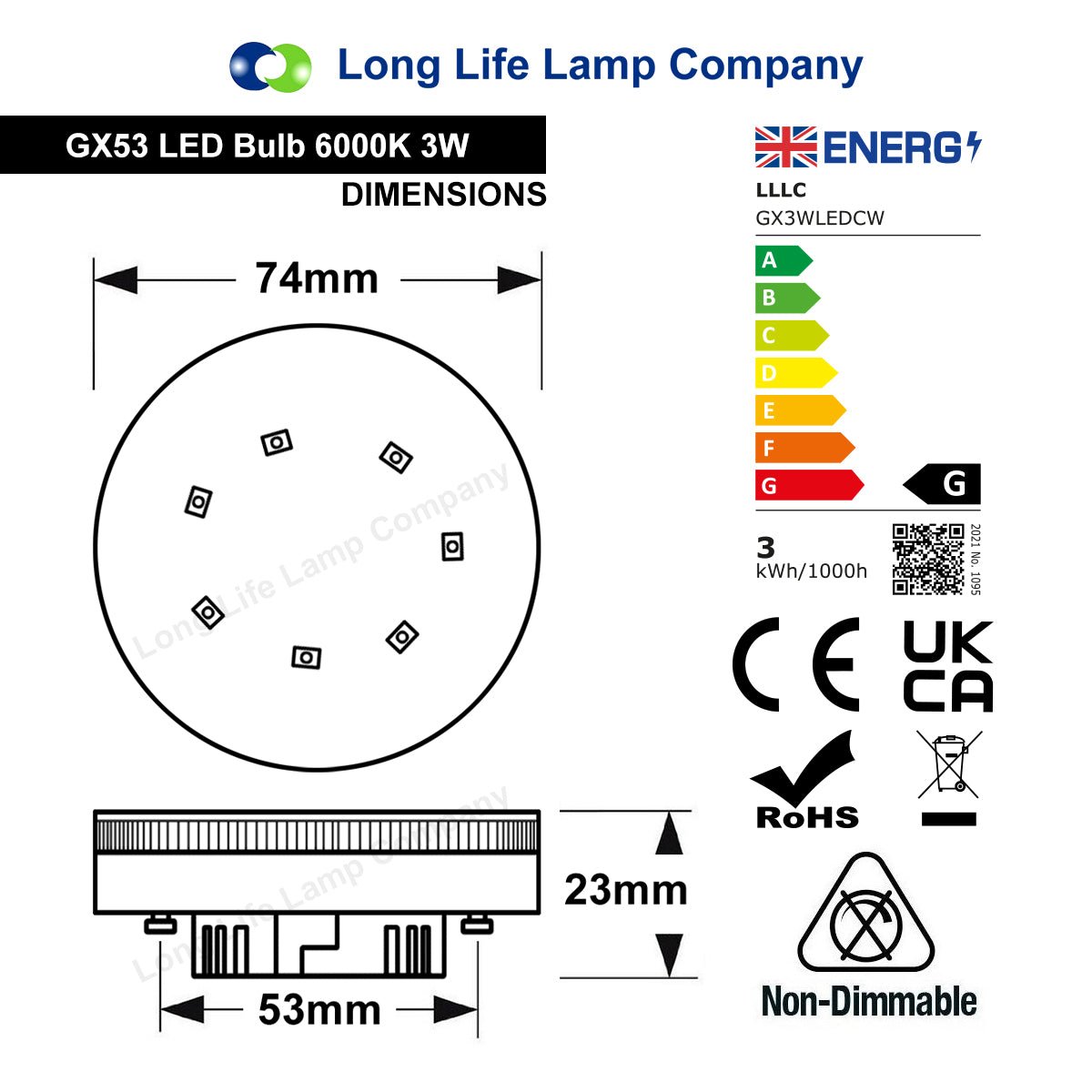 3w LED GX53 Under Cabinet Round Light Fitting Replaceable Bulb Cool White - Energy Light Bulbs - Free delivery on all orders