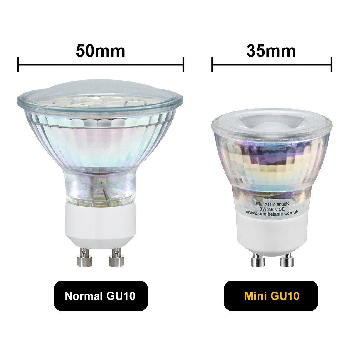 3W LED Mini GU10 35mm Light Bulb Cool White 6000k Glass Reflector 240V - Energy Light Bulbs - Free delivery on all orders