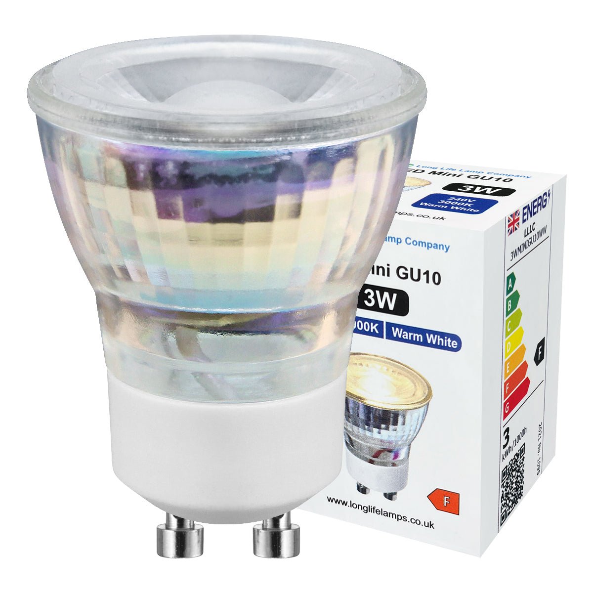 3W LED Mini GU10 35mm Light Bulb Warm White 3000k Glass Reflector 240V - Energy Light Bulbs - Free delivery on all orders