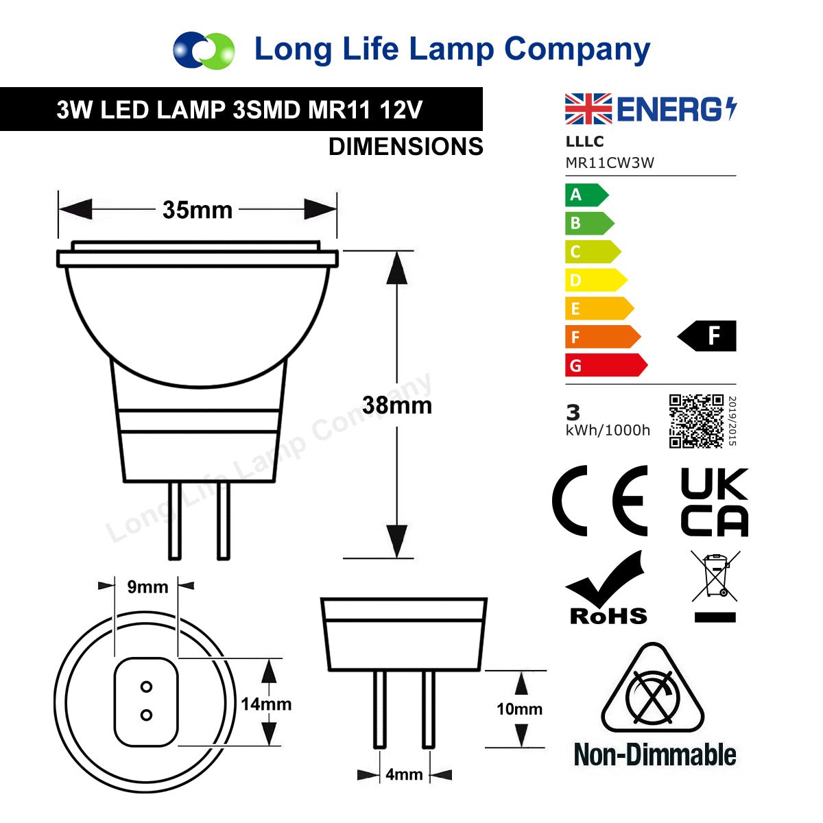 3w LED MR11 Spotlight Bulb Cool White 6500K - Free delivery on all orders