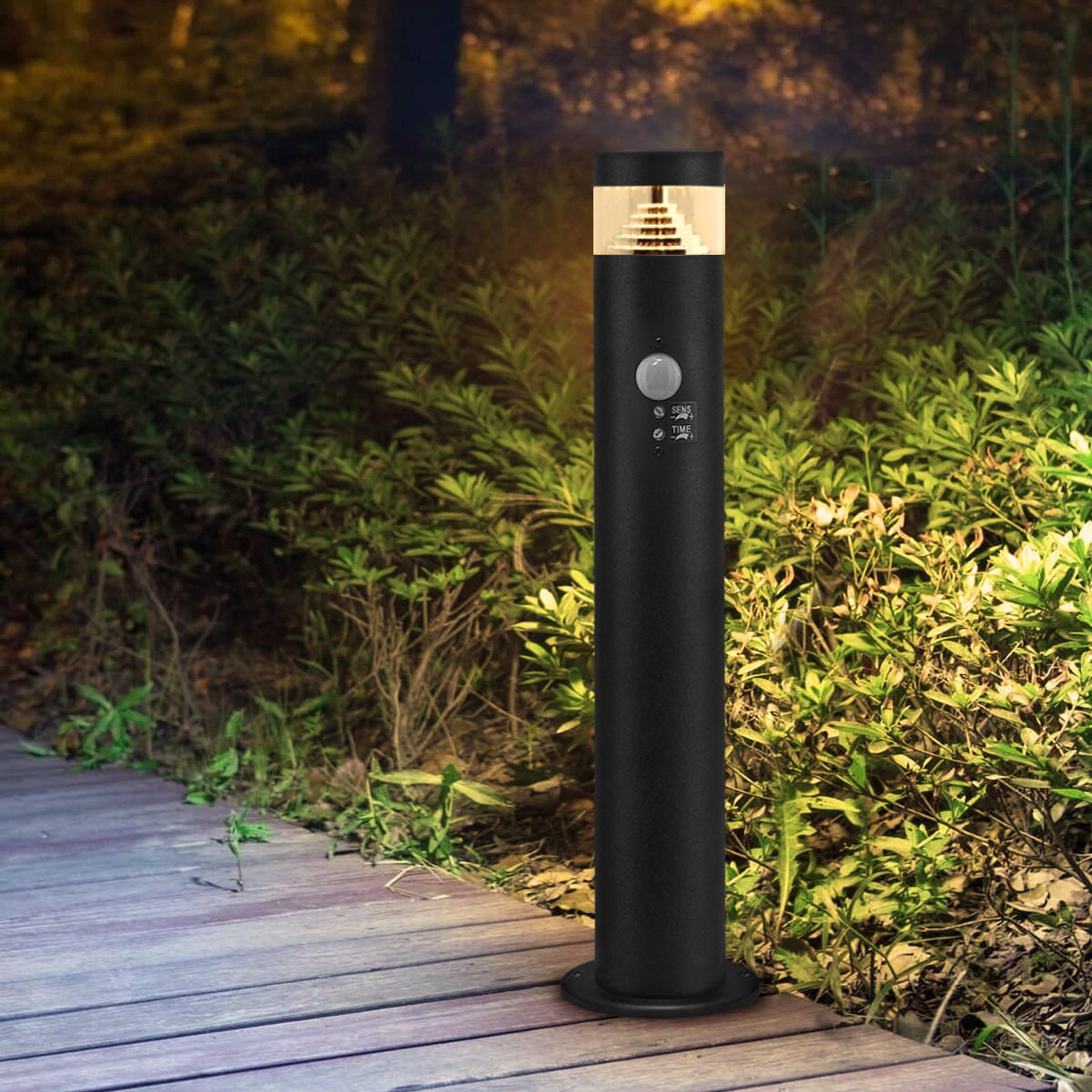 3W LED PIR Sensor Bollard Outdoor Garden Light Black Stainless Steel 3000K IP54 - Energy Light Bulbs - Free delivery on all orders