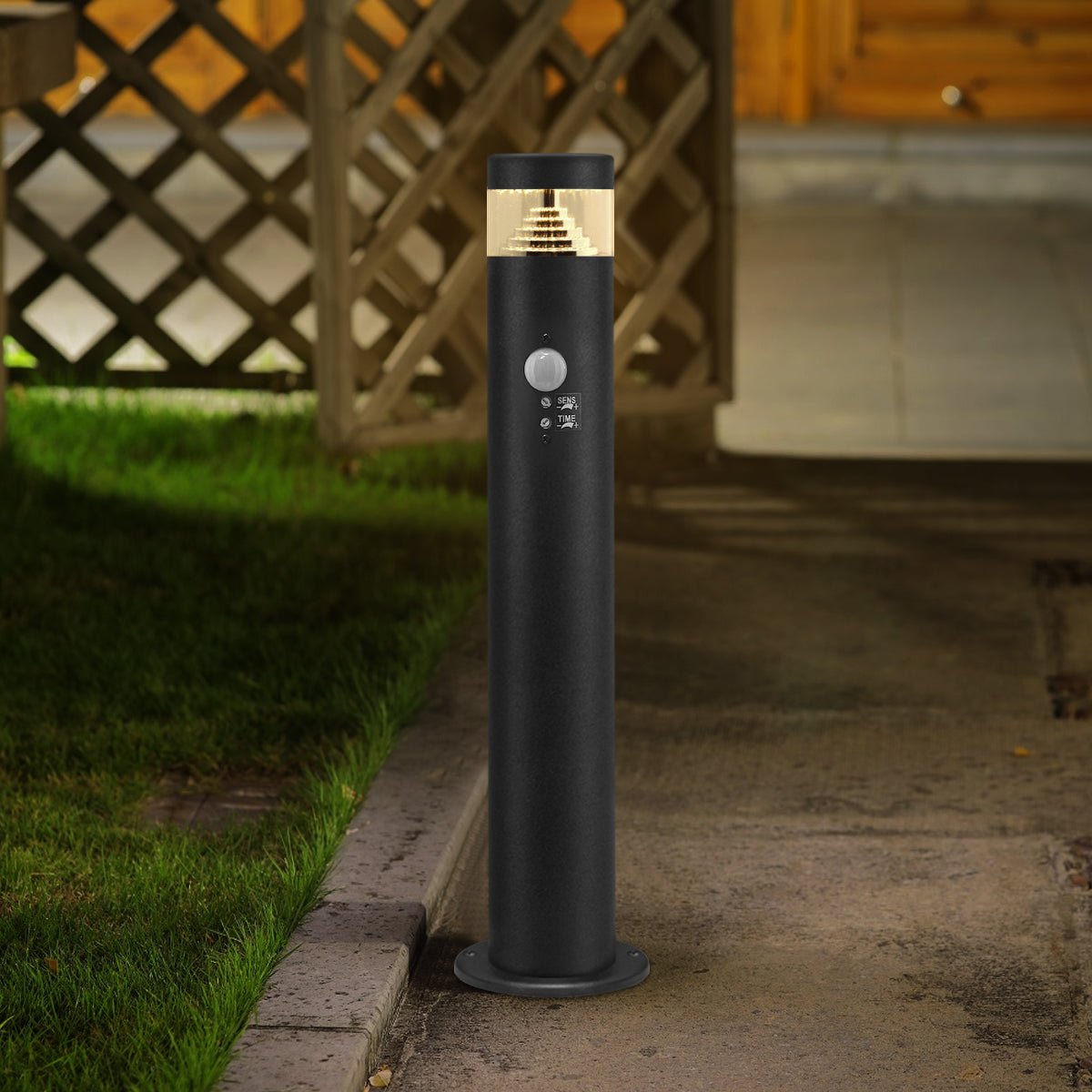 3W LED PIR Sensor Bollard Outdoor Garden Light Black Stainless Steel 3000K IP54 - Energy Light Bulbs - Free delivery on all orders